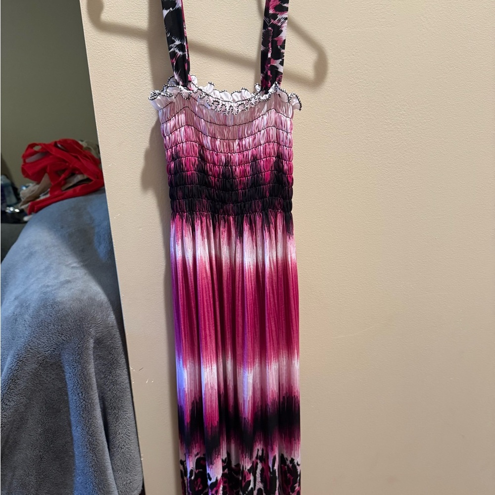 Pink and Black animal print Ombre Maxi Dress